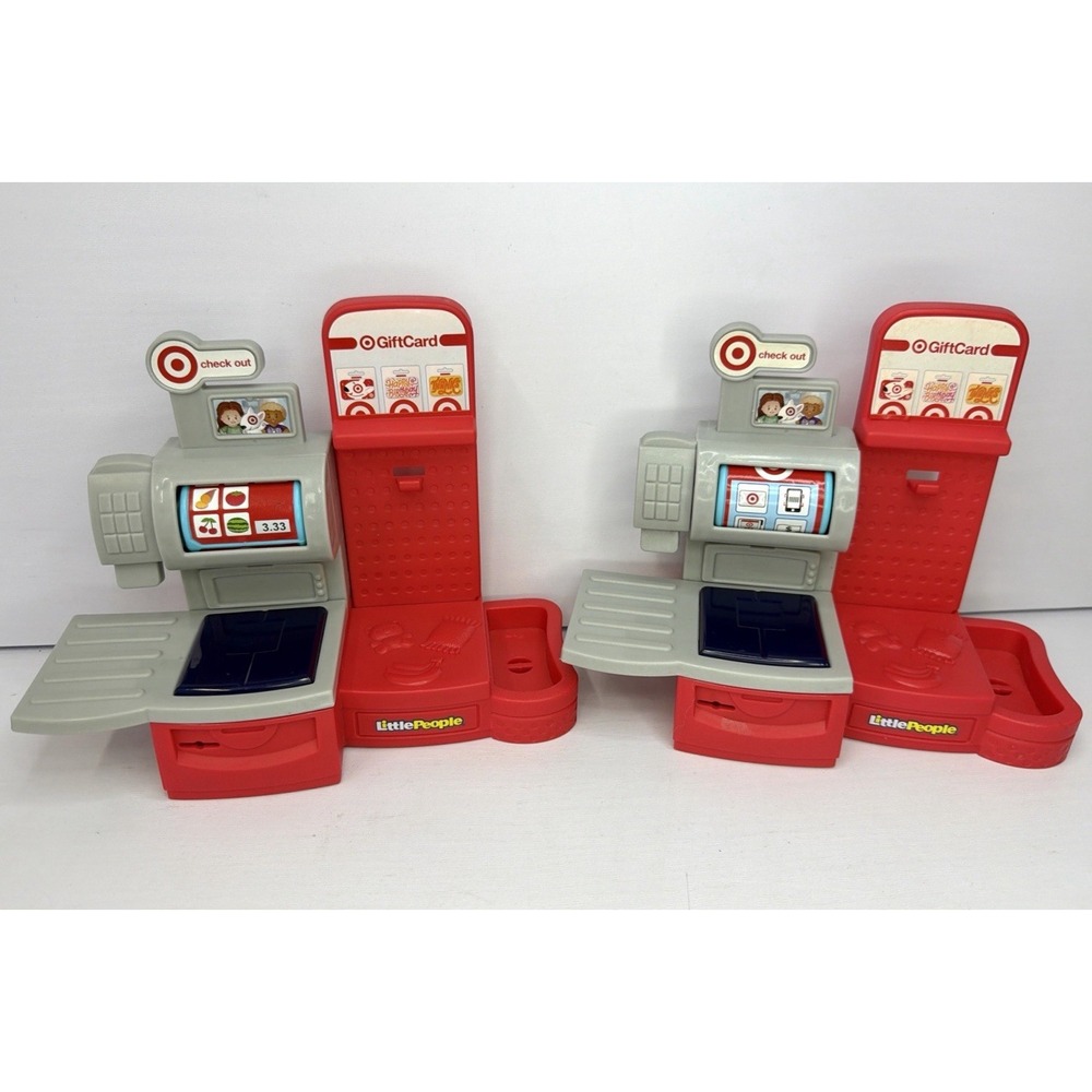 Lot Of 2 Fisher Price Little People Target Checkout Lane Cash Register Toy Red